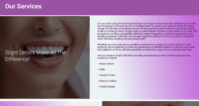 Eine Website-Schnittstelle für Fadi Nameh's Dental Lab Services