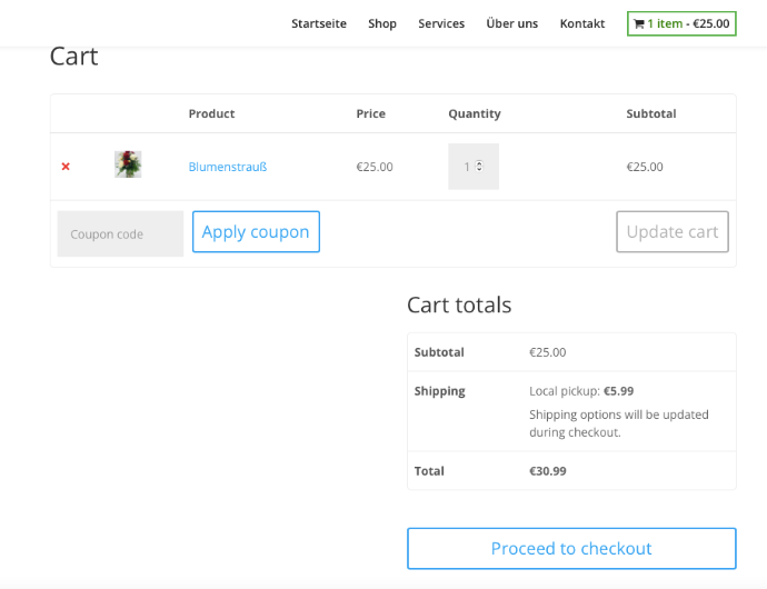 A screenshoot of Blumen Nada's E-Shop & cart