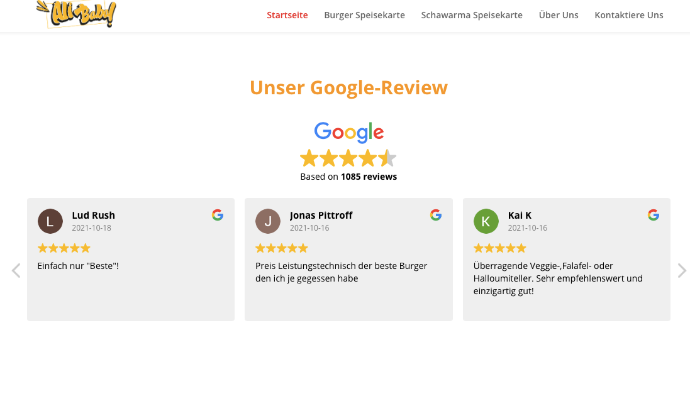 A screenshot of Google Reviews of Ali Baba's clients