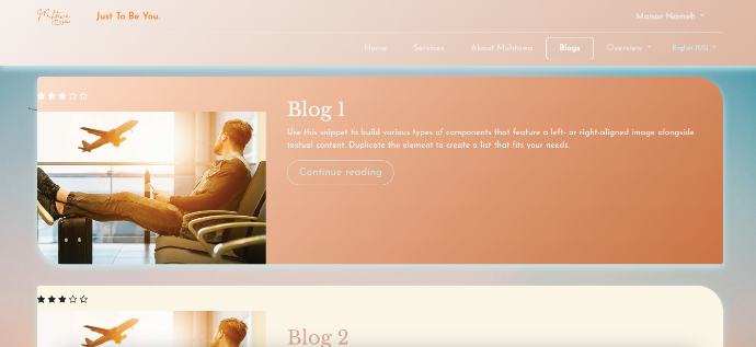 A screenshot of the blogs page of Muhtawa